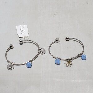Vetta Silver Open Cuff Charm Bracelets – Set of 2